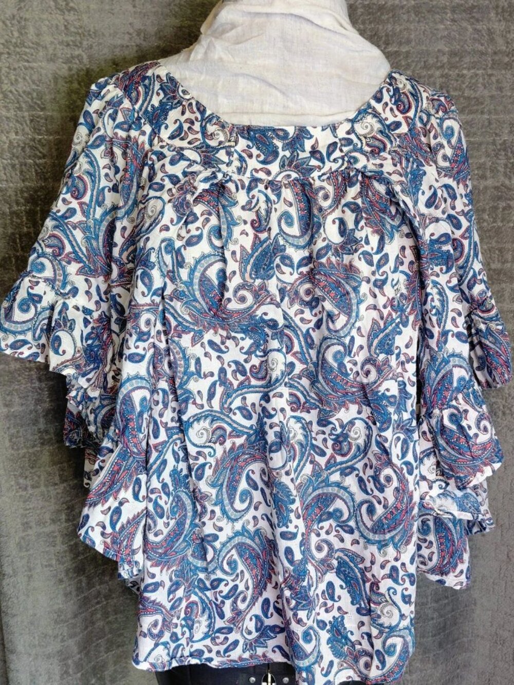 Terra and Sky Square Neck Peasant Blouse